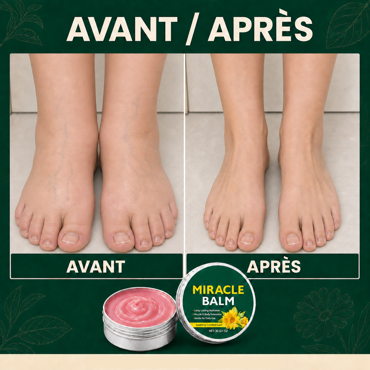 Avant et après — application sur les pieds